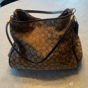 Coach brown 3 compartment purse with signature “C” coach print